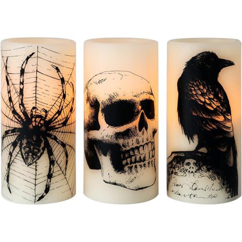 Halloween LED Candles Flameless Flickering Battery Operated Skull Spider Crow De
